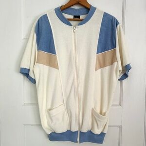 Vintage men’s terrycloth beach swim cover up shirt top by Jantzen 1970s 1980s XL